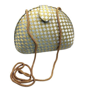 VTG DELILL Creation Gold Silver Metallic Woven Crossbody Hard-Case Evening Bag